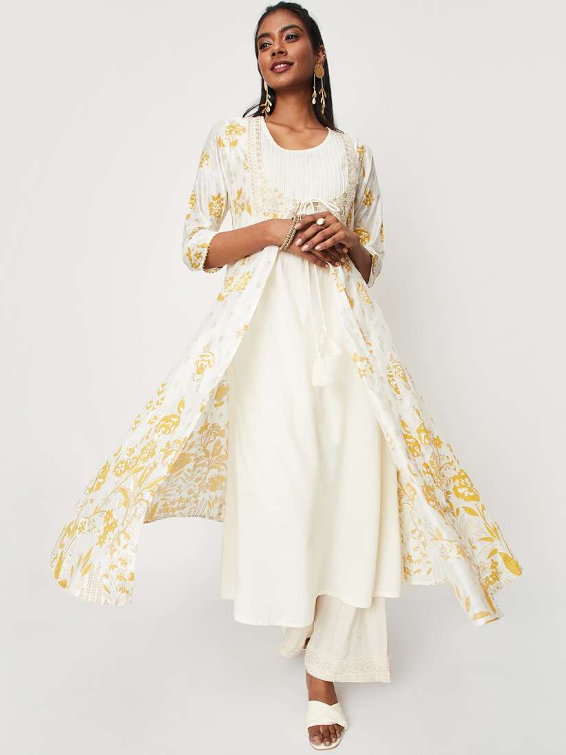 Buy max Floral Printed Thread Work Kurta With Jacket Kurtas for Women 22591638 Myntra