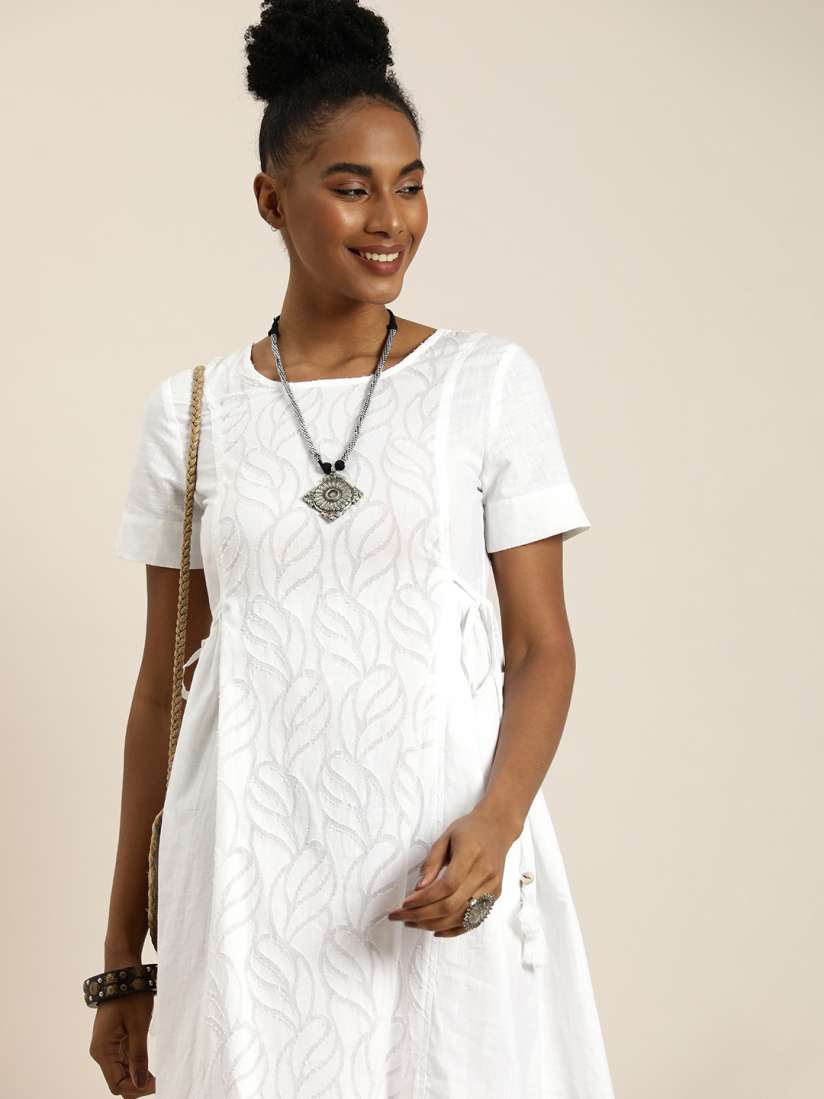 Buy Taavi Self Design Woven Festive A Line Pure Cotton Ethnic Dress With Tie ups Detail Ethnic Dresses for Women 22595870 Myntra