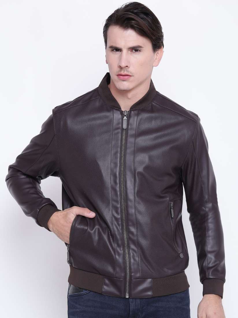 Buy Blackberrys Men Coffee Brown Solid Biker Jacket Jackets for Men 2259958 Myntra