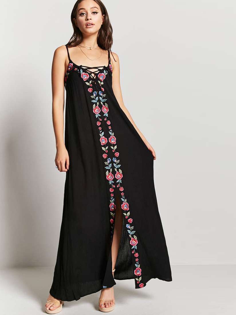 Buy FOREVER 21 Women Black Embroidered Detail Maxi Dress Dresses for Women 2260123 Myntra