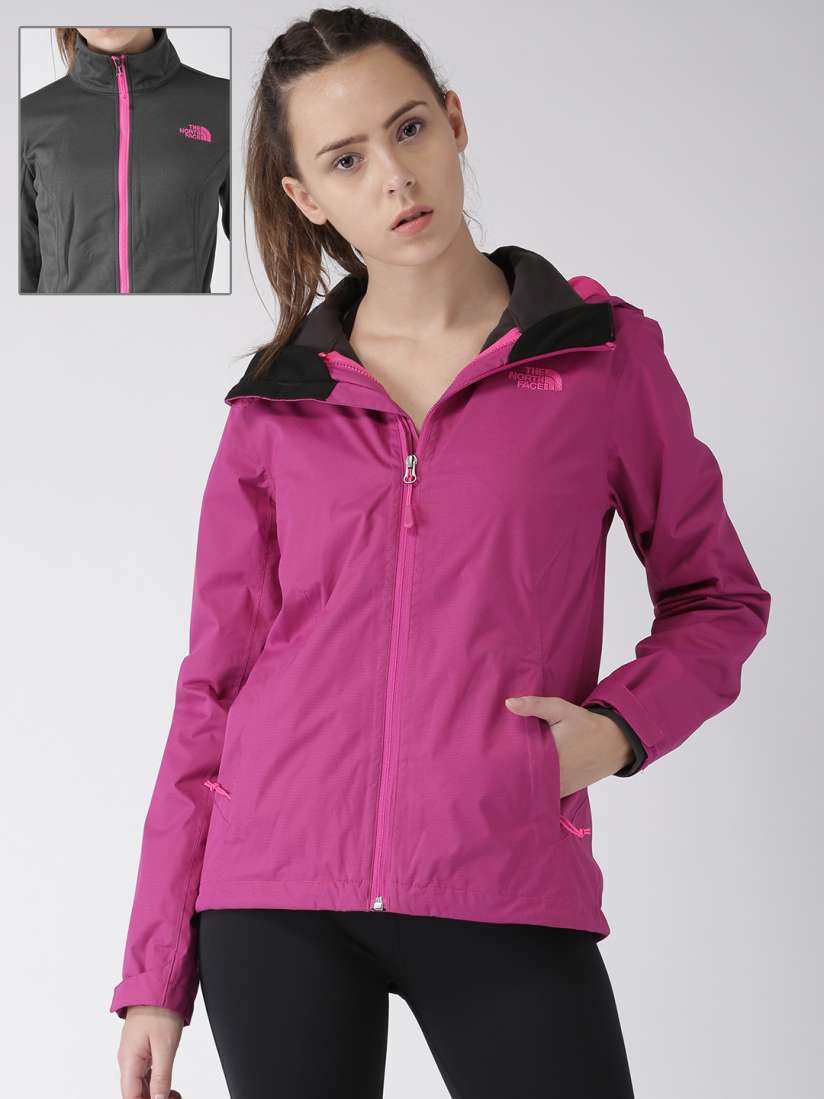 Buy The North Face Women Magenta Black Solid Windcheater Reversible Sporty Jacket Jackets for Women 2260318 Myntra