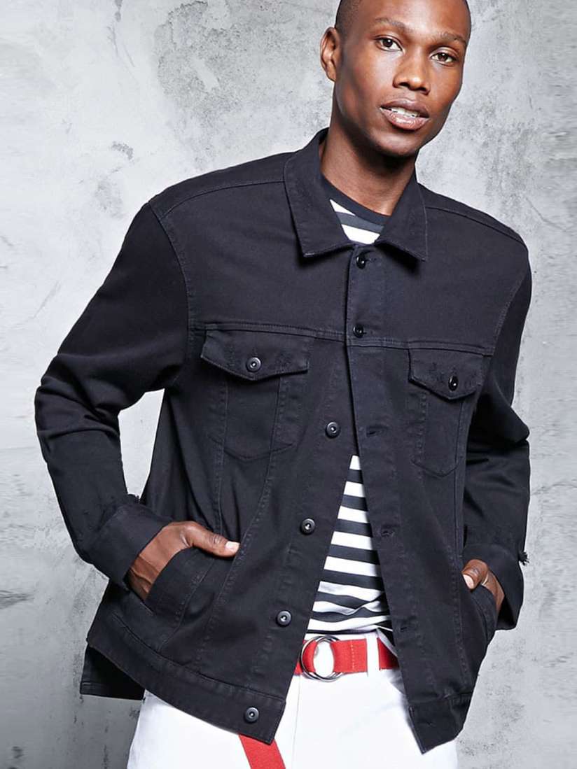 Buy FOREVER 21 Men Black Solid Denim Jacket Jackets for Men 2260784 Myntra