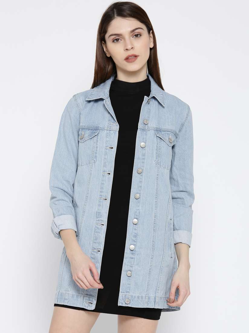 Buy FOREVER 21 Women Blue Solid Longline Denim Jacket Jackets for Women 2260817 Myntra
