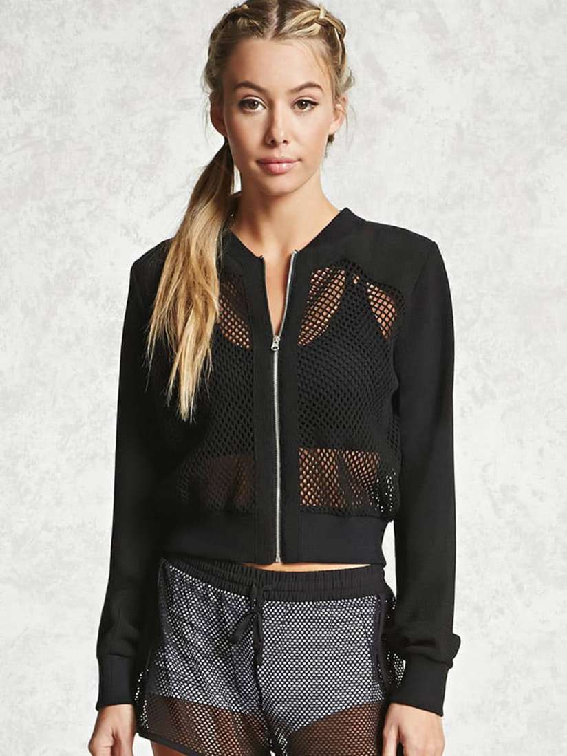 Buy FOREVER 21 Women Black Mesh Crop Bomber Jacket Jackets for Women 2260818 Myntra