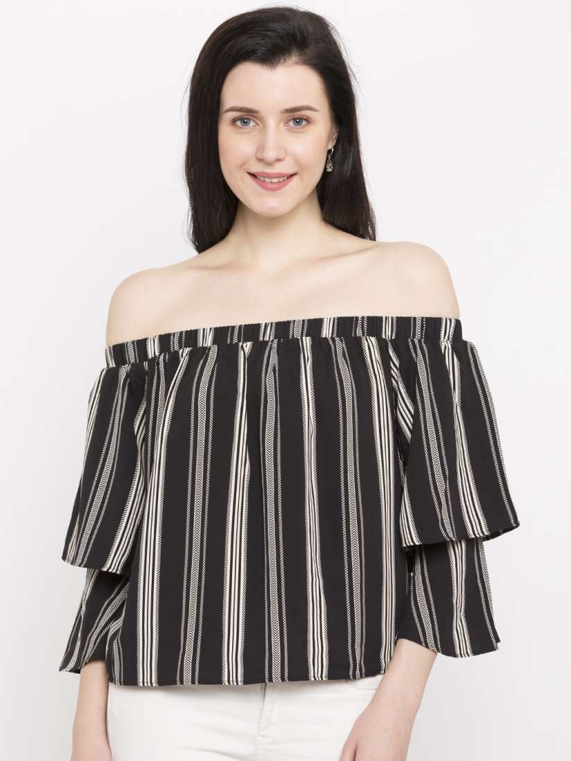 Buy FOREVER 21 Women Black Striped Bardot Top Tops for Women 2261150 Myntra
