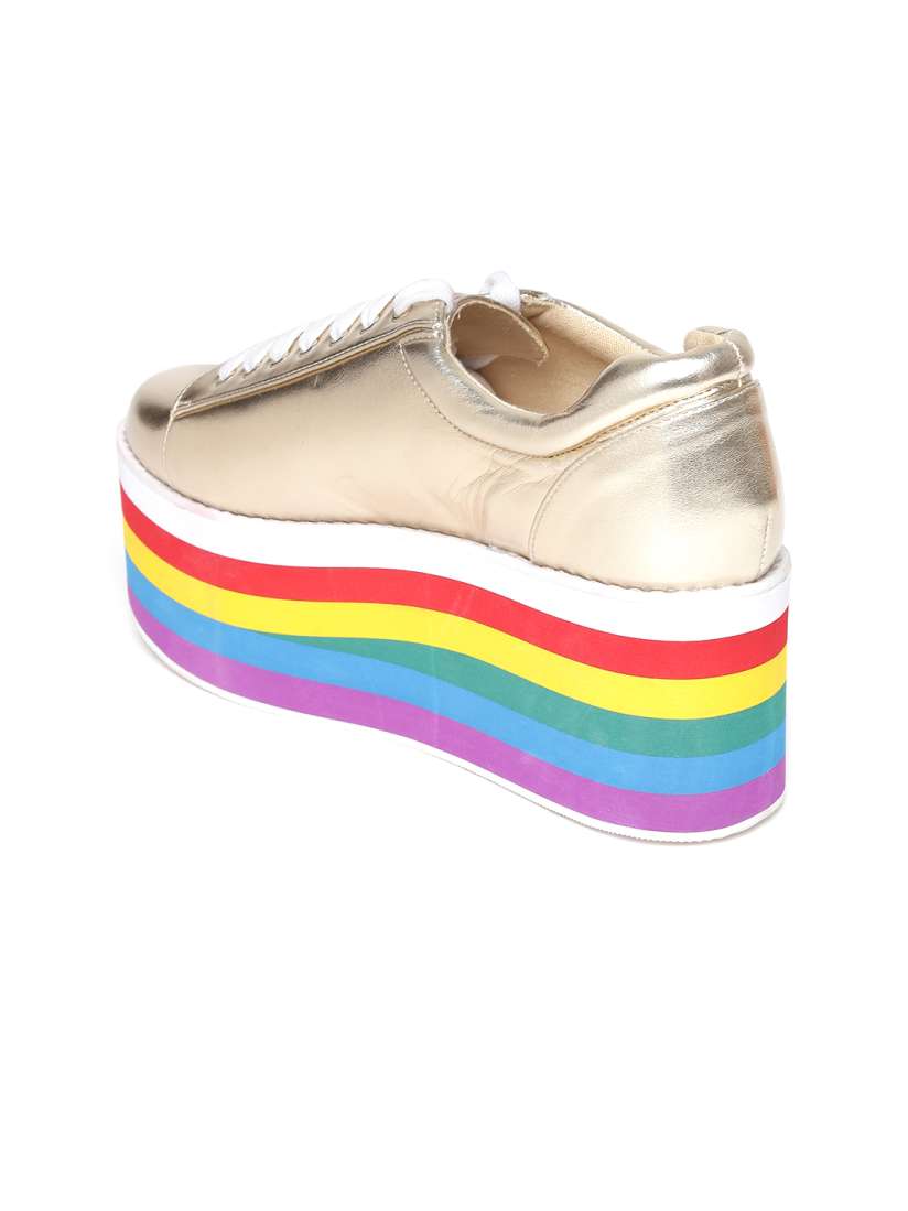 Buy FOREVER 21 Women Gold Toned Flatform Sneakers Casual Shoes for Women 2261158 Myntra