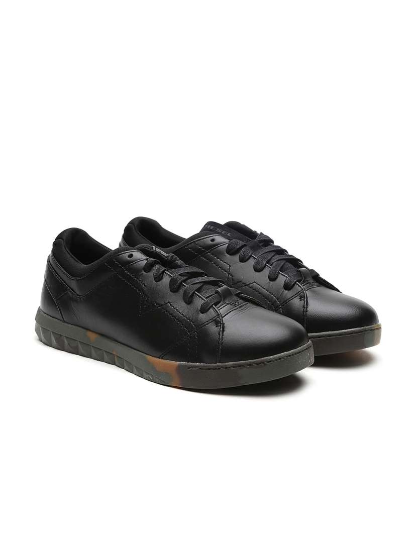 Buy DIESEL Men Black Leather Sneakers Casual Shoes for Men 2261472 Myntra