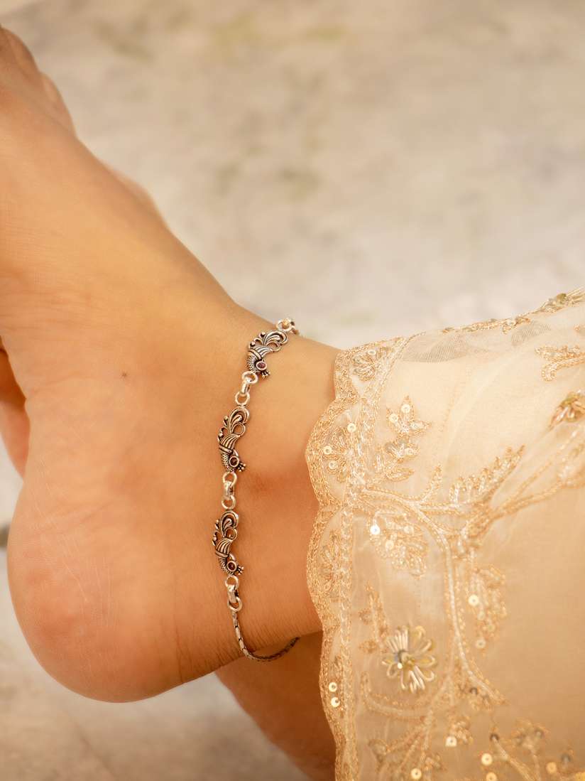Buy Shyle Set Of 2 92.5 Sterling Silver Peacock Charm Anklets Anklet for Women 22615598 Myntra
