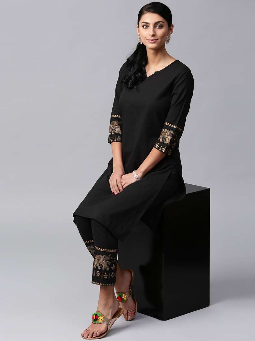 Aks black solid straight kurta online