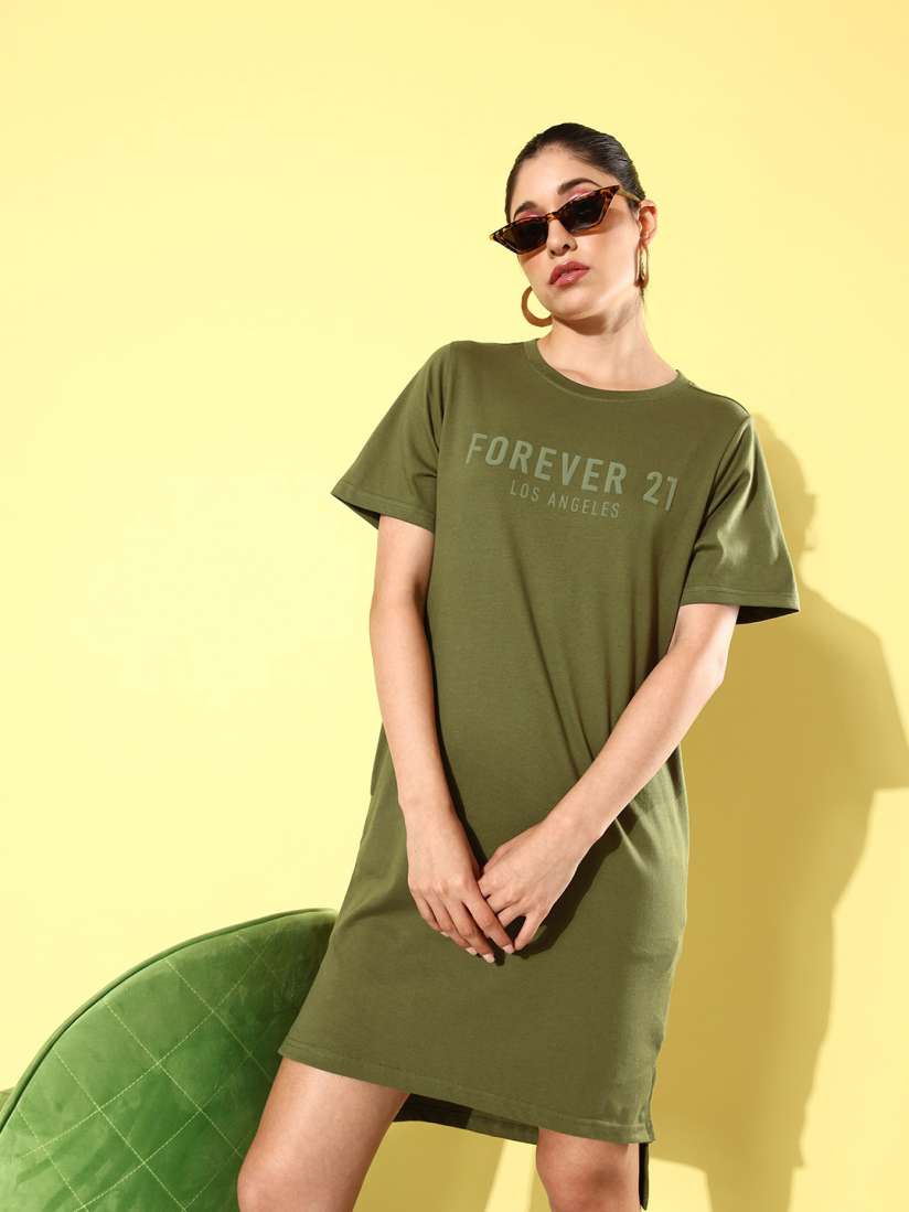 Buy FOREVER 21 Pure Cotton Printed T shirt Dress Dresses for Women 22629862 Myntra