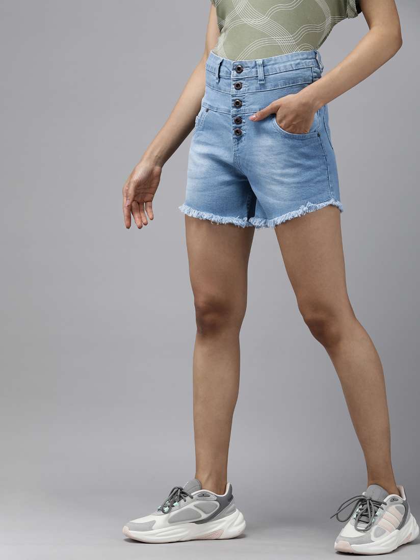 Buy Roadster Washed High Rise Outdoor Denim Shorts Shorts for Women 22630228 Myntra