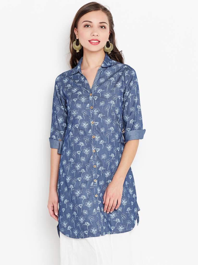 Buy Biba Women Blue Printed Denim Pathani Kurta Kurtas for Women 2263335 Myntra