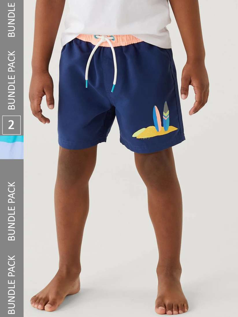 Buy Marks Spencer Boys Pack Of 2 Mid Waist Cotton Swim Shorts Swim Bottoms for Boys 22634750 Myntra