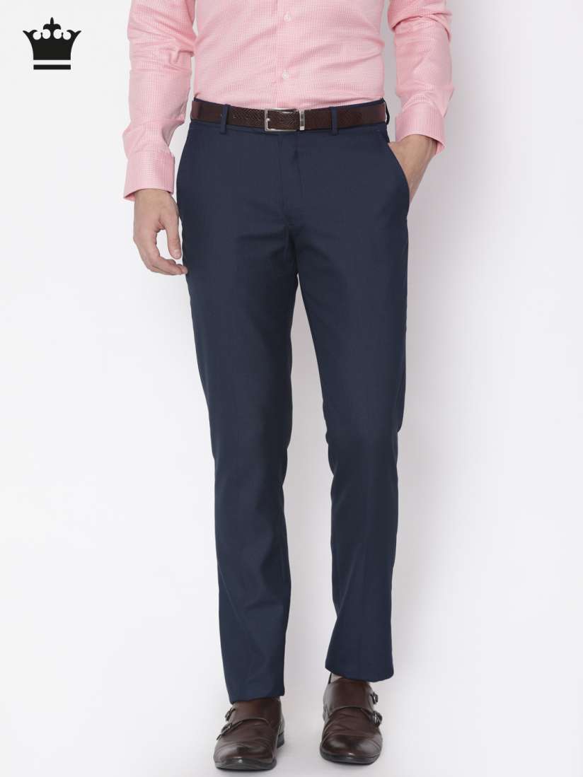 Buy Louis Philippe Men Navy Blue Slim Fit Self Design Formal Trousers Trousers for Men 2263744 Myntra