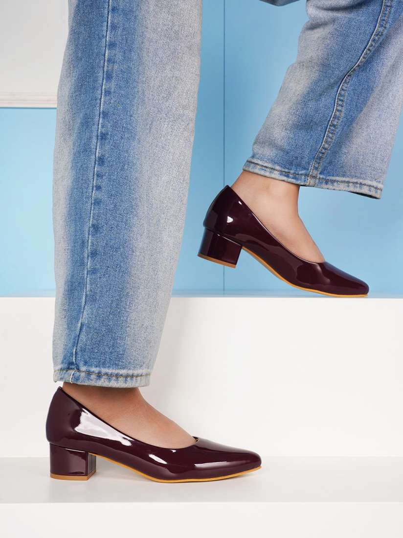 Buy DressBerry Burgundy Pointed Toe Block Heel Pumps Heels for Women 22638048 Myntra