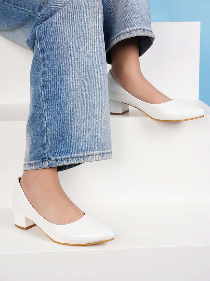 White pointed block heels discount