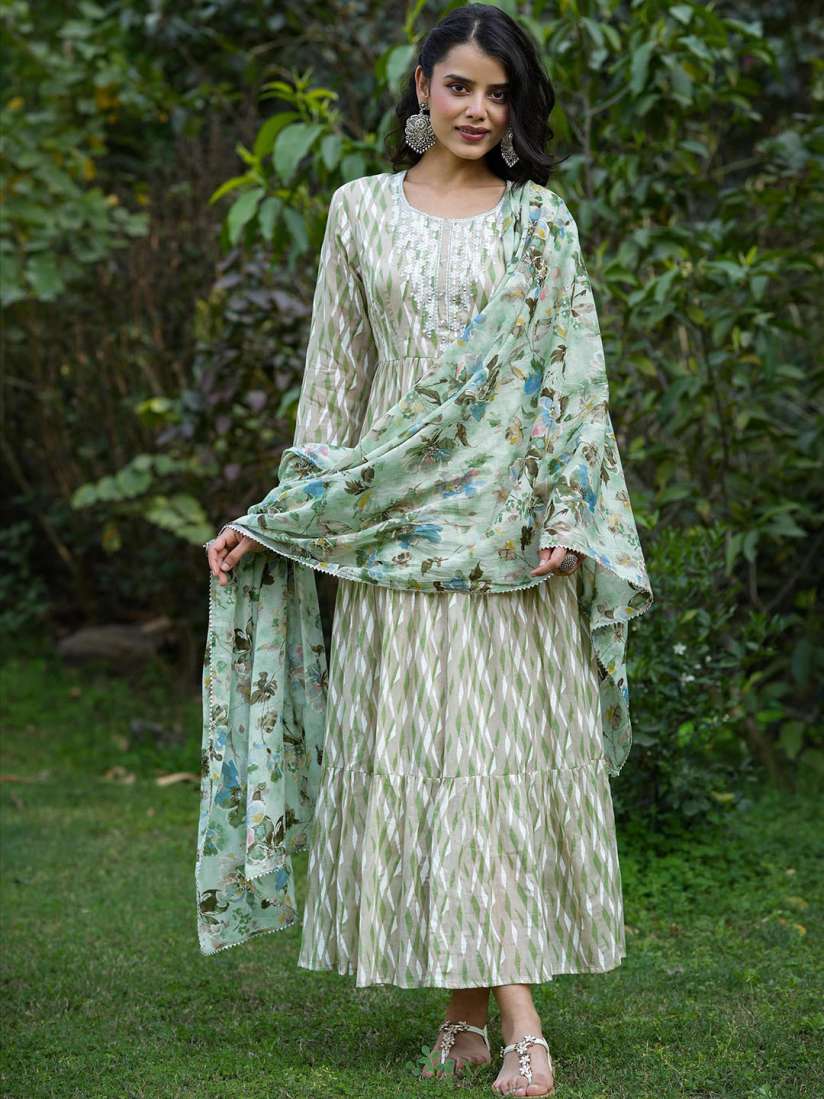 Buy SCAKHI Printed Cotton Tiered Gown Dress With Dupatta Ethnic Dresses for Women 22638848 Myntra