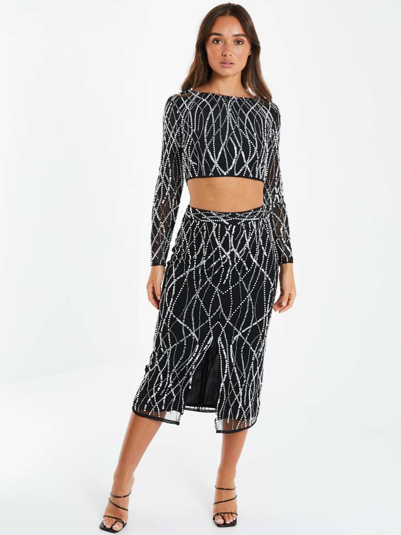 Buy QUIZ Boat Neck Cut Out Embellished Top And Skirt Co Ords for Women 22639480 Myntra