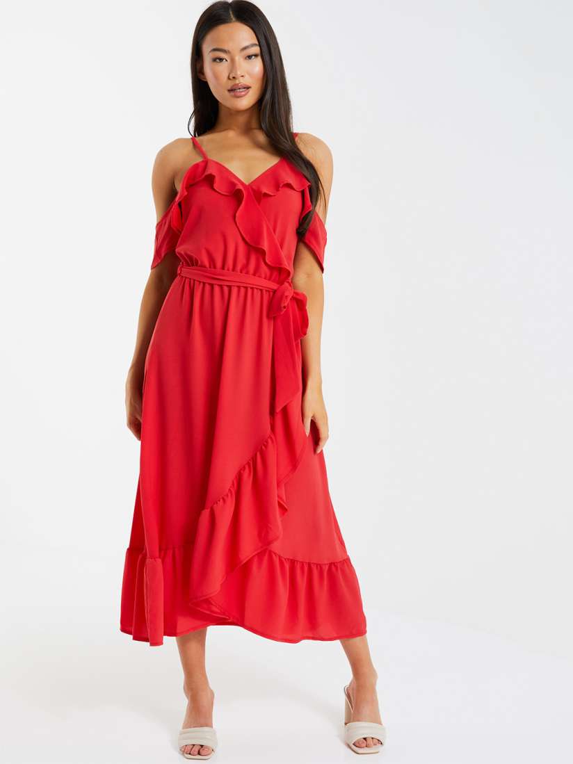 Cold shoulder wrap midi dress new arrivals