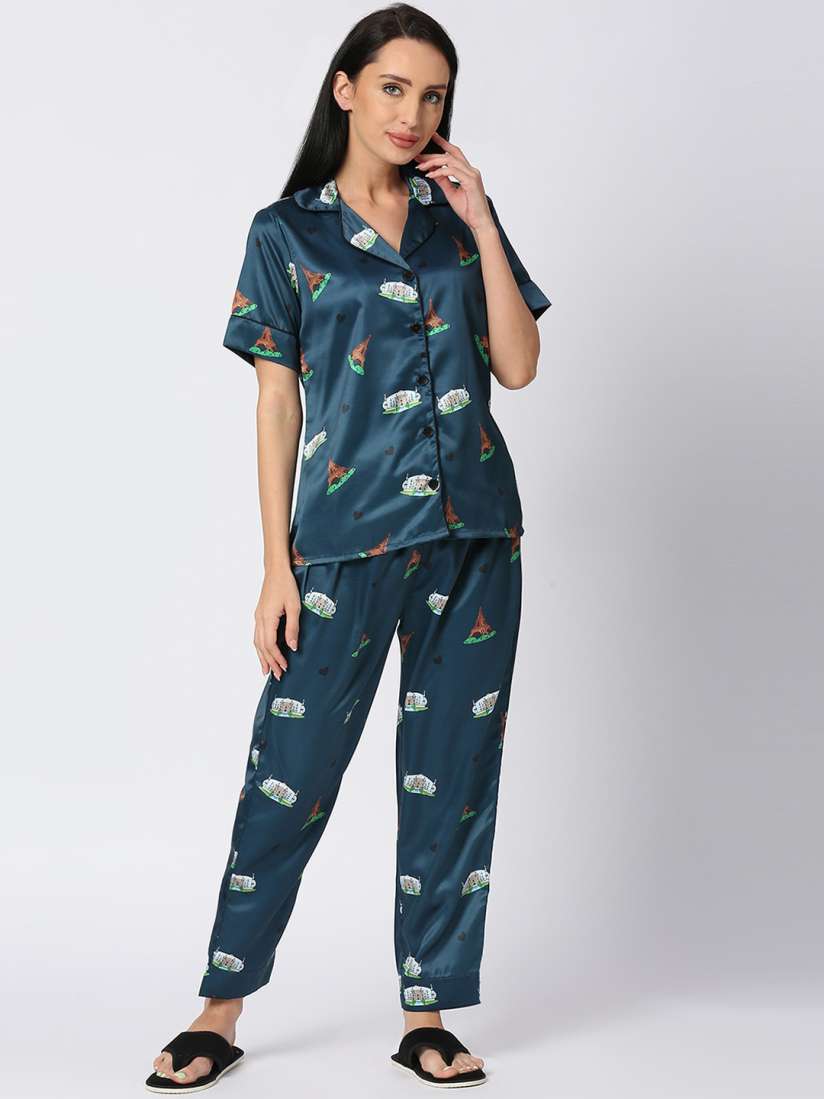 Buy Smarty Pants Conversational Printed Satin Night Suit Night suits for Women 22646570 Myntra