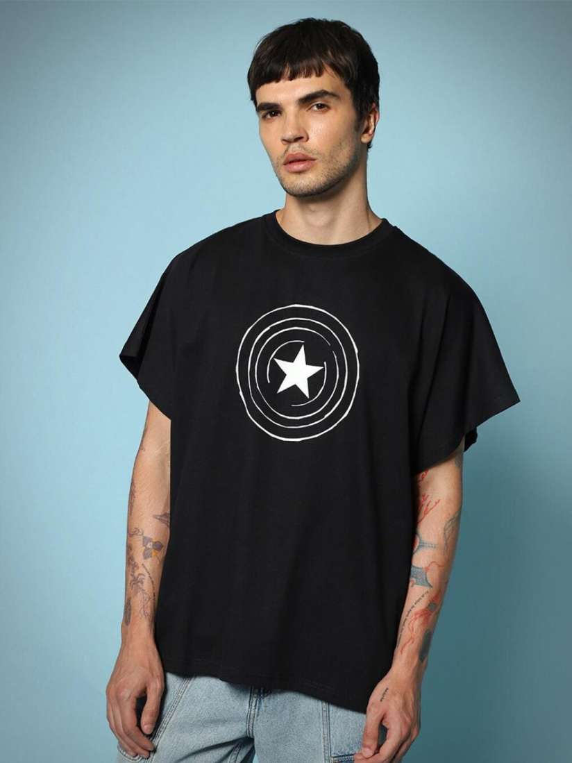 Buy Bewakoof X Marvel Captain America Printed Extended Sleeves Cotton Loose T shirt Tshirts for Men 22651338 Myntra