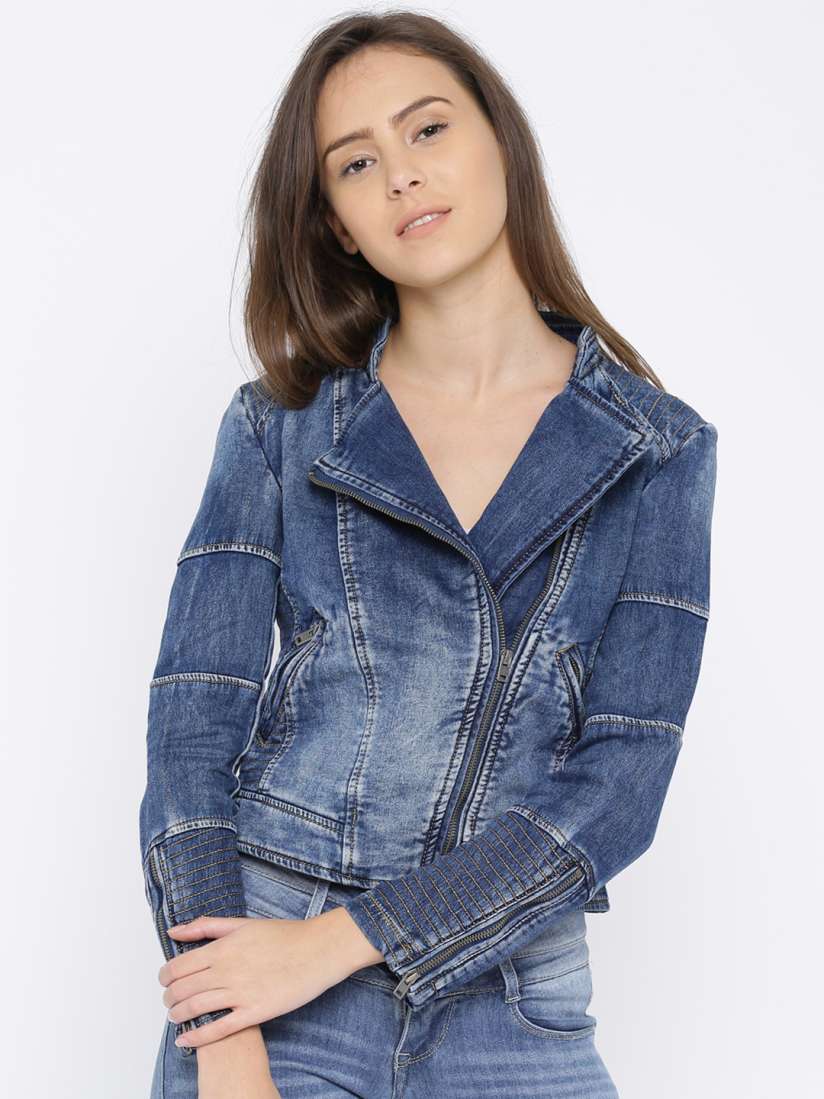 Buy Deal Jeans Women Blue Solid Denim Jacket Jackets for Women 2265872 Myntra