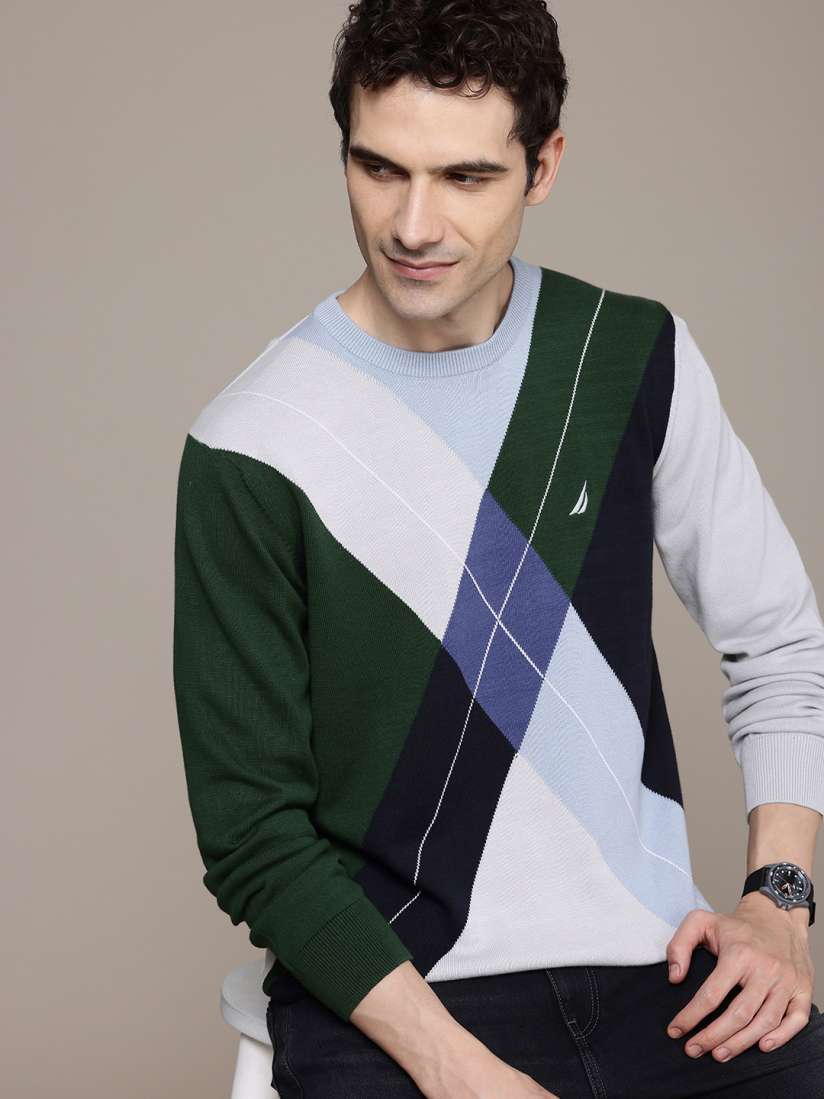 Buy Nautica Pure Cotton Colourblocked Pullover Sweaters Sweaters for Men 22666562 Myntra