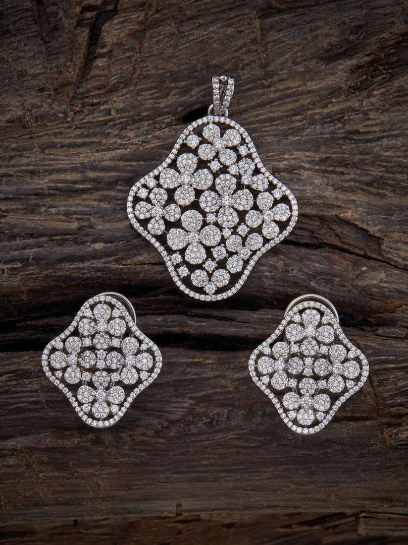 Buy Kushal s Fashion Jewellery Rhodium Plated CZ Studded Pendant Set Jewellery Set for Women 22671350 Myntra