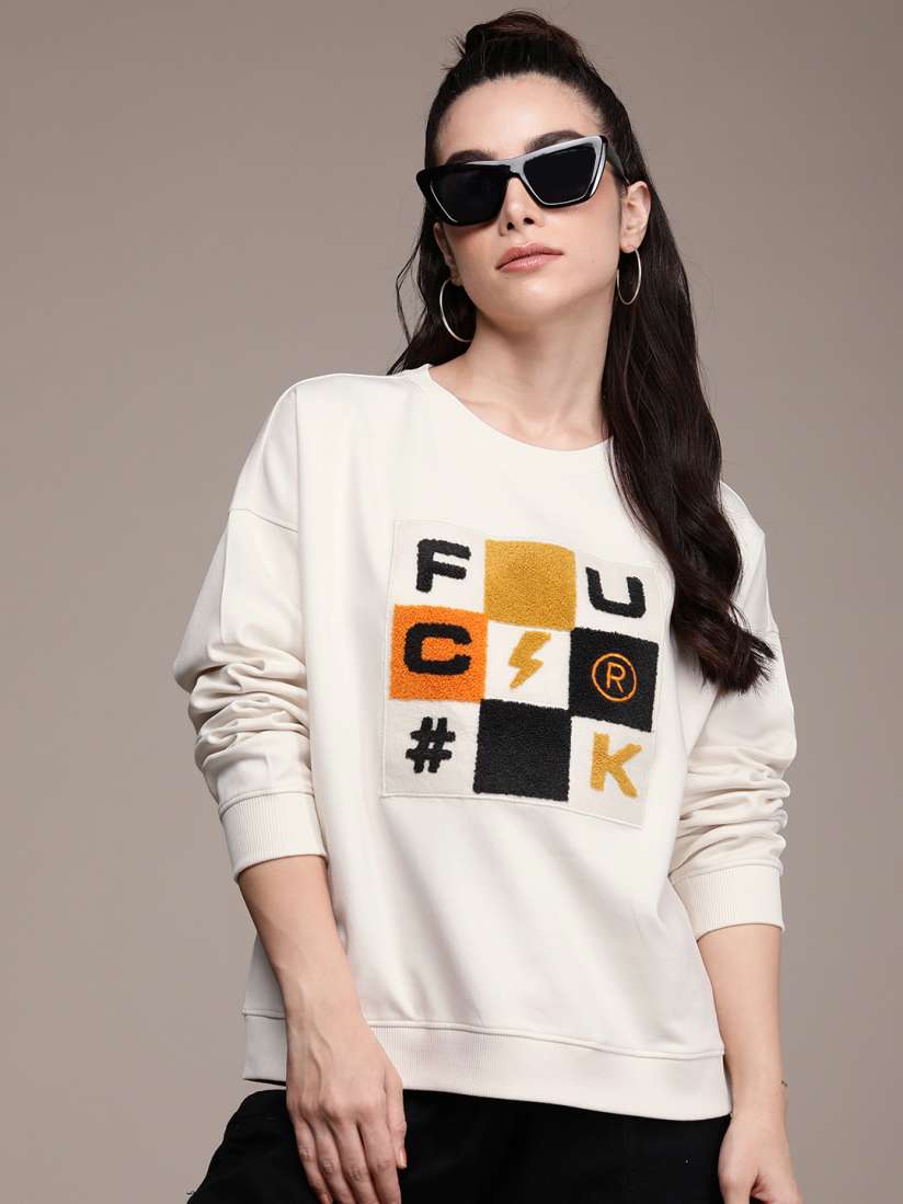 Buy FCUK Self Design Brand Logo Long Sleeves Sweatshirt Sweatshirts for Women 22679580 Myntra