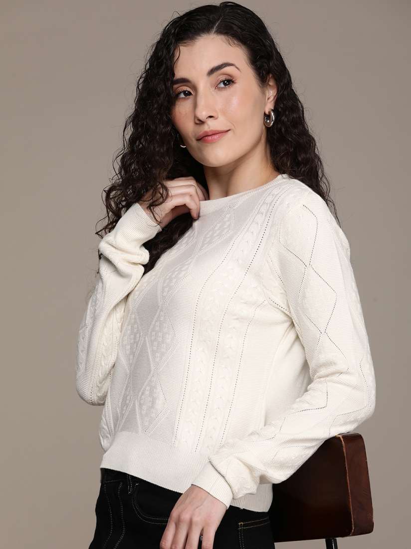 Buy French Connection Women Geometric Cable Knit Self Design Pullover Sweater Sweaters for Women 22680486 Myntra