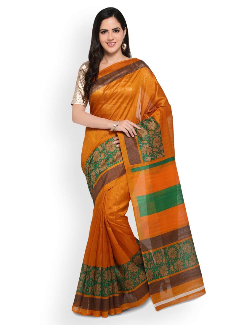 Buy Aradhya Orange Solid Bhagalpuri Silk Saree Sarees for Women 2268092 Myntra