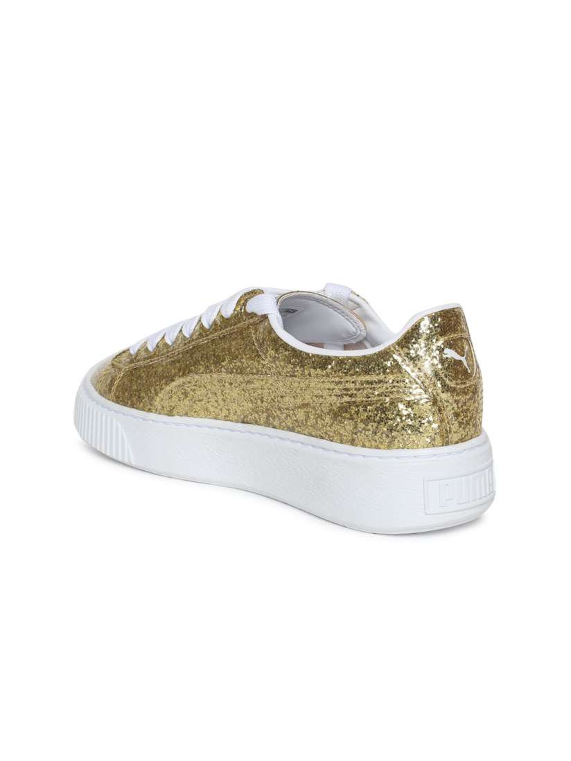 Buy Puma Women Gold Toned Basket Platform Glitter Sneakers Casual Shoes for Women 2268821 Myntra