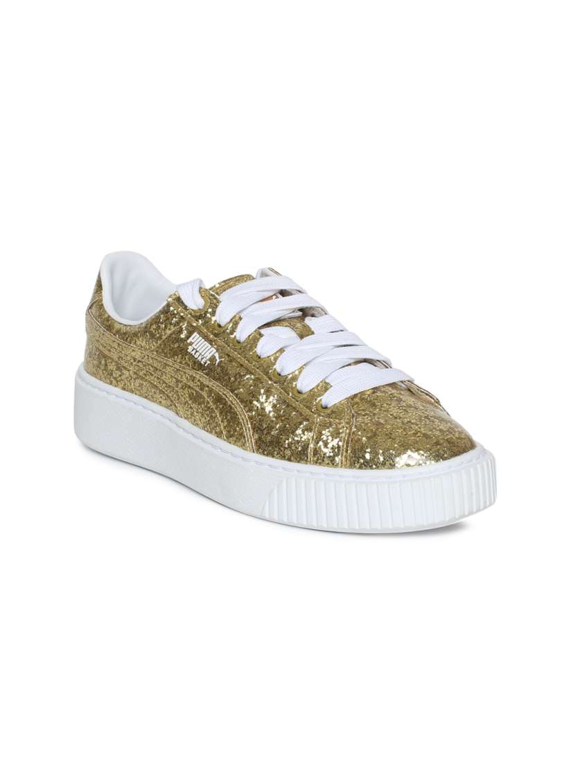 Buy Puma Women Gold Toned Basket Platform Glitter Sneakers Casual Shoes for Women 2268821 Myntra