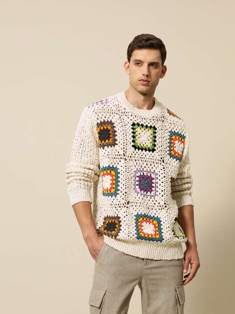 Buy Mr Bowerbird Premium Knitted Crochet Cotton Relaxed Fit Pullover Sweaters for Men 22689398 Myntra