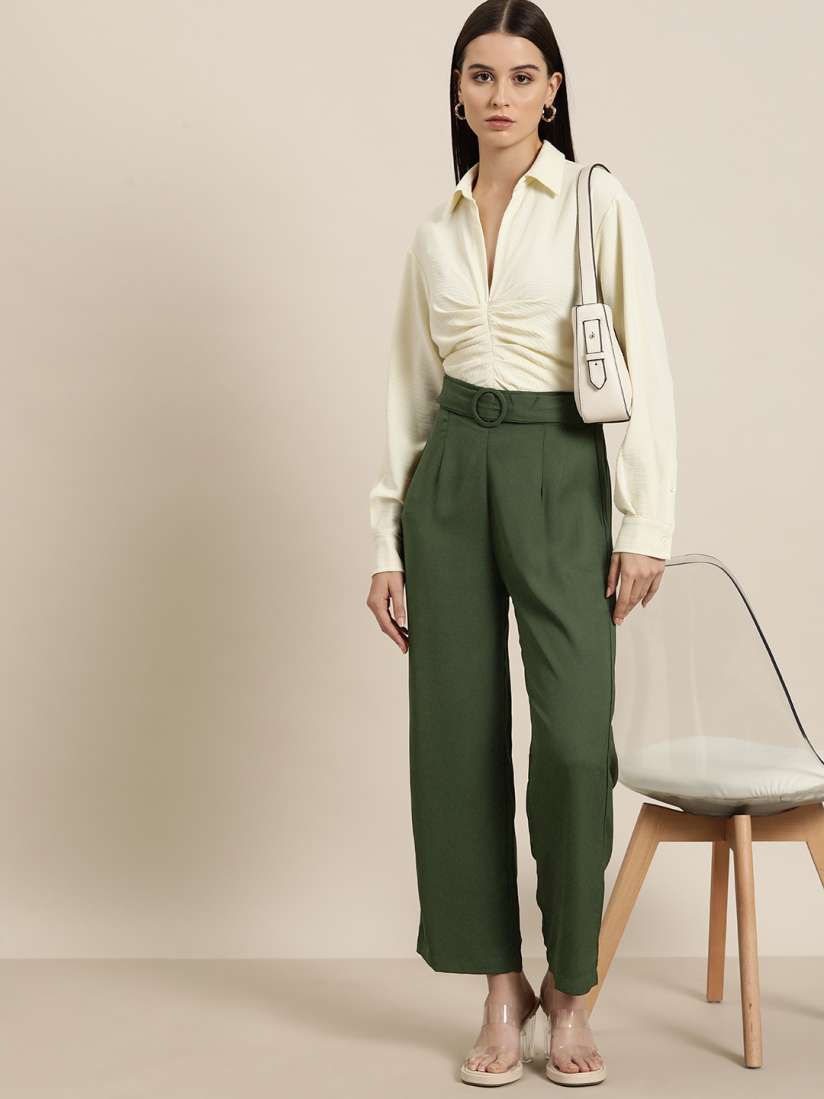 Buy her by invictus Women Belted Detail Smart Casual Trousers Trousers for Women 22689674 Myntra