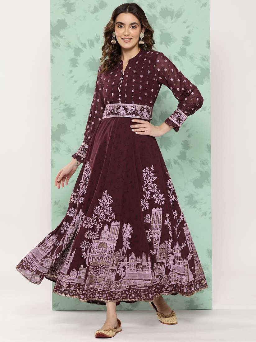 Buy Juniper Floral Printed Mandarin Collar Georgette Ethnic Dress With Belt Ethnic Dresses for Women 22704908 Myntra