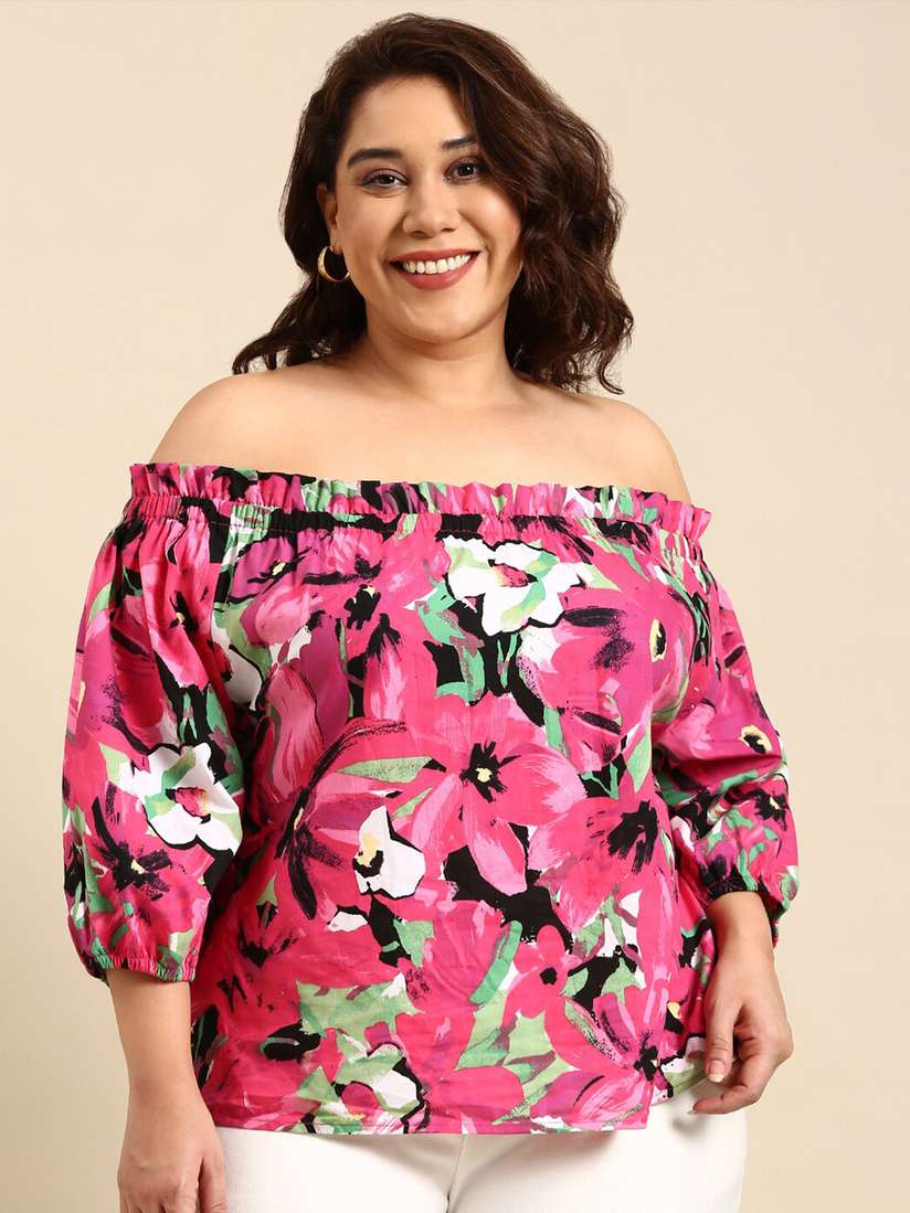 Floral Plus Size Off The Shoulder Crop Top Plus Size Tropical