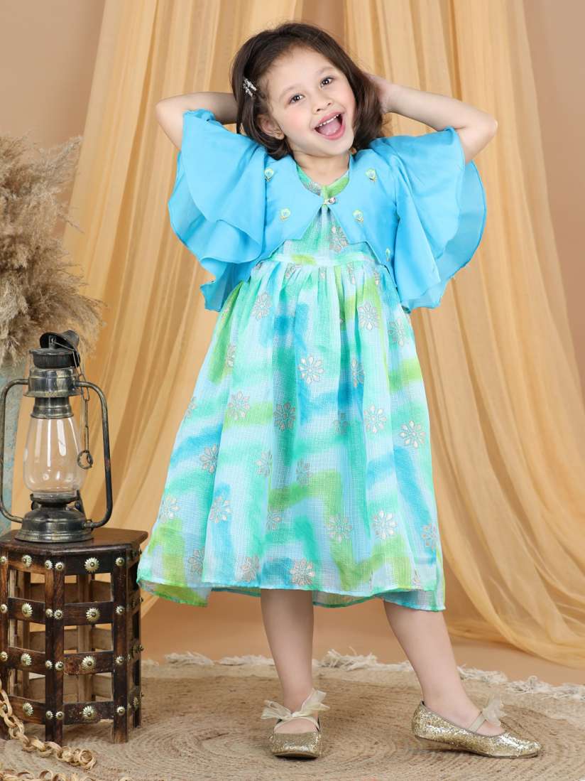 Buy Here Now X Kinder Kids Girls Floral Print Flared Sleeve Fit Flare Dress Dresses for Girls 22715590 Myntra