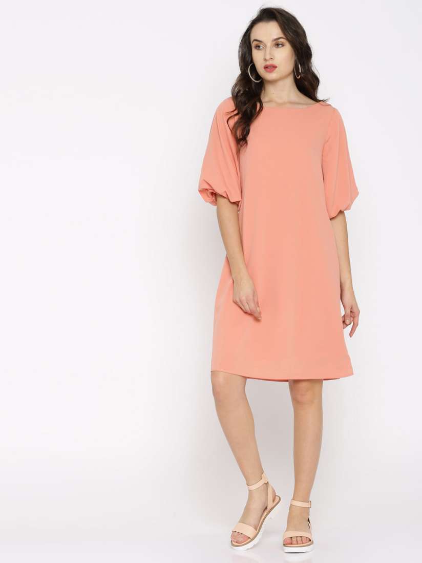 Buy RARE Women Peach Coloured Solid A Line Dress Dresses for Women 2271624 Myntra