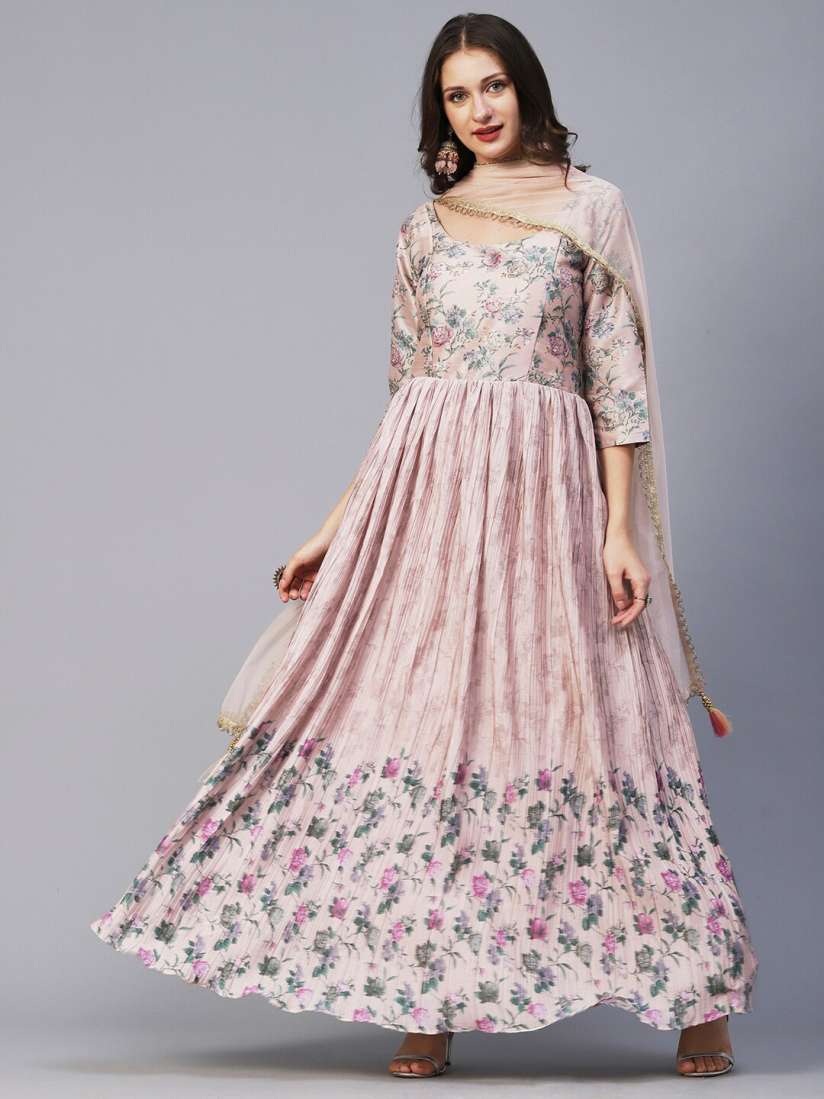 Buy Envy Me by FASHOR Floral Printed Fit Flare Maxi Ethnic Dress With Dupatta Ethnic Dresses for Women 22716540 Myntra