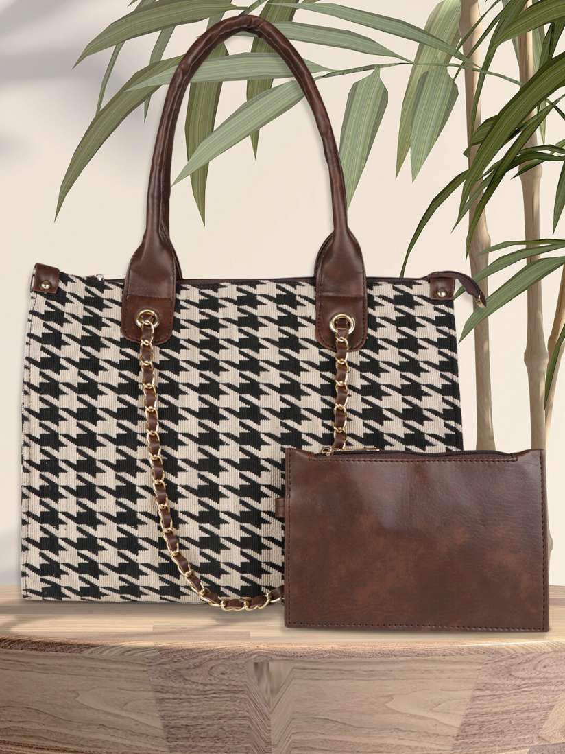 Buy MINI WESST Geometric Printed Structured Tote Bag With Pouch Handbags for Women 22725194 Myntra