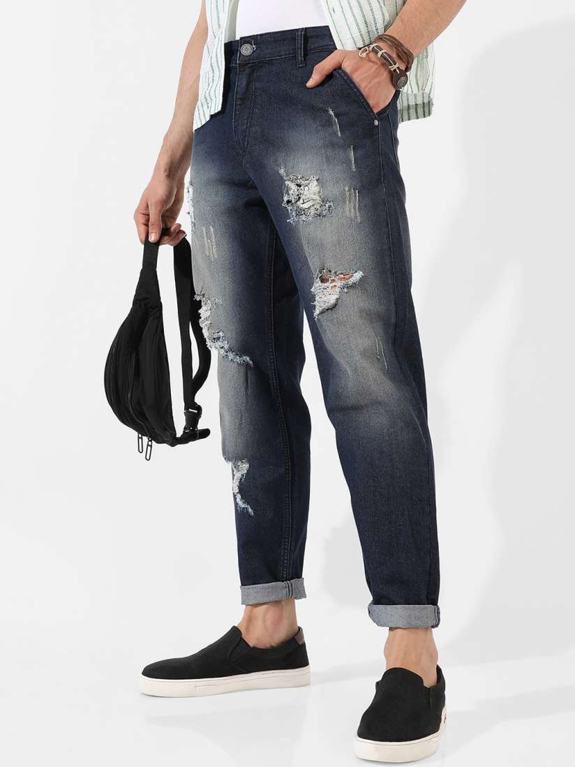 Buy Campus Sutra Men Blue Smart Mildly Distressed Cat Scratches Cotton Slim Fit Jeans Jeans for Men 22736960 Myntra