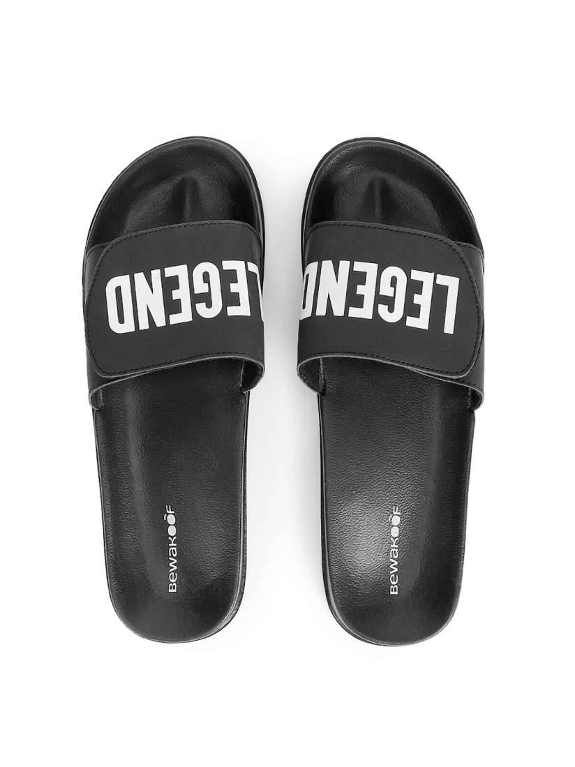 Buy Bewakoof Men Black White Printed Adjustable Strap Sliders Flip Flops for Men 22741508 Myntra