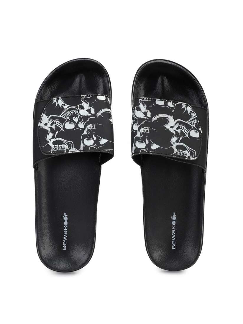 Buy Bewakoof Men Black White Printed Adjustable Strap Sliders Flip Flops for Men 22741510 Myntra