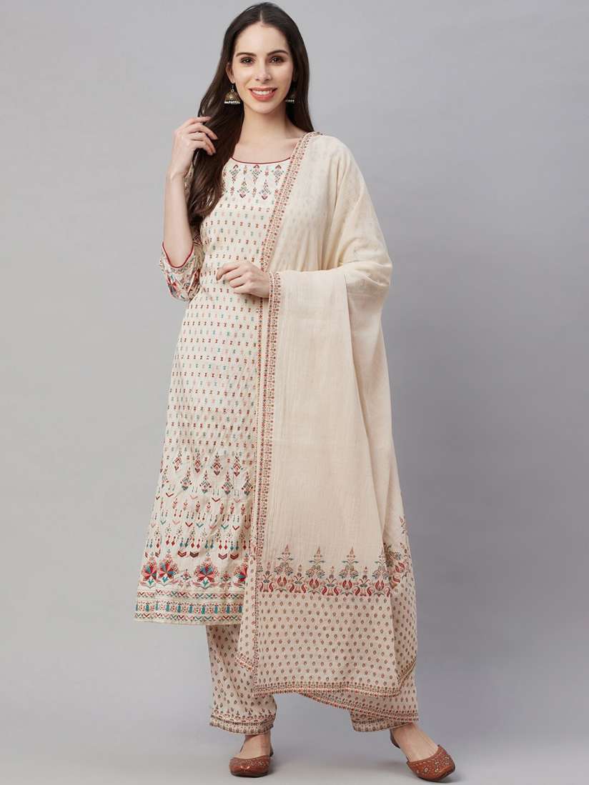 Buy AMIRAS INDIAN ETHNIC WEAR Ethnic Motifs Printed Sequinned Kurta with Trousers Dupatta Kurta Sets for Women 22744242 Myntra
