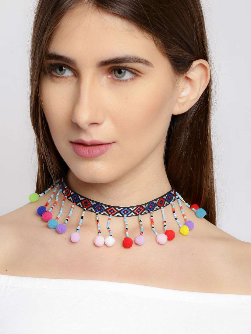 Buy DressBerry Multicoloured Pom Pom Choker Necklace Necklace and Chains for Women 2275154 Myntra