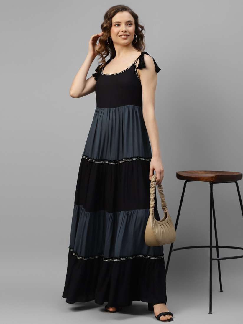 Buy DEEBACO Colourblocked Tiered Maxi Dress Dresses for Women 22753862 Myntra