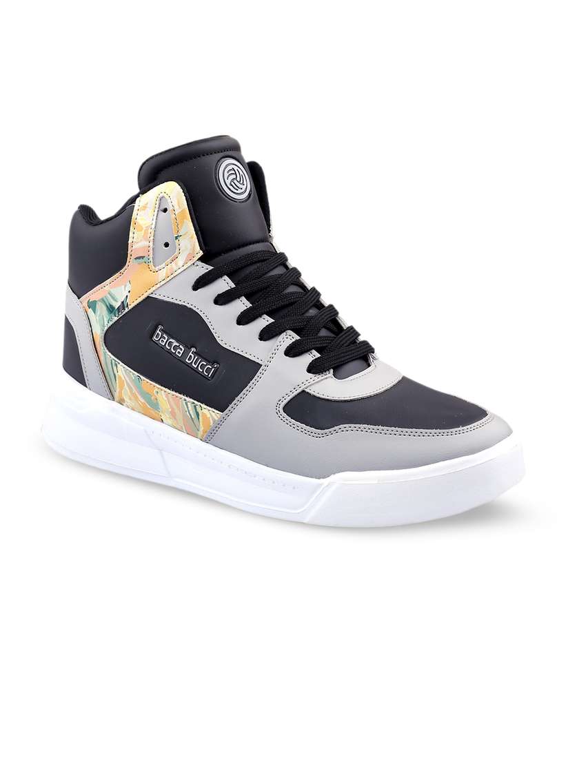 bacca bucci Men Colourblocked Printed High-Top Sneakers