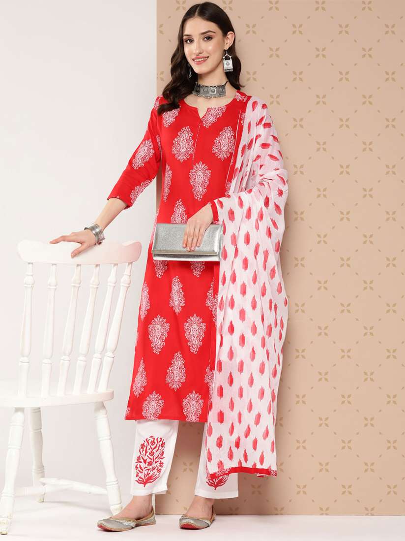 Buy Yufta Ethnic Motifs Printed Regular Kurta with Trousers With Dupatta Kurta Sets for Women 22755646 Myntra
