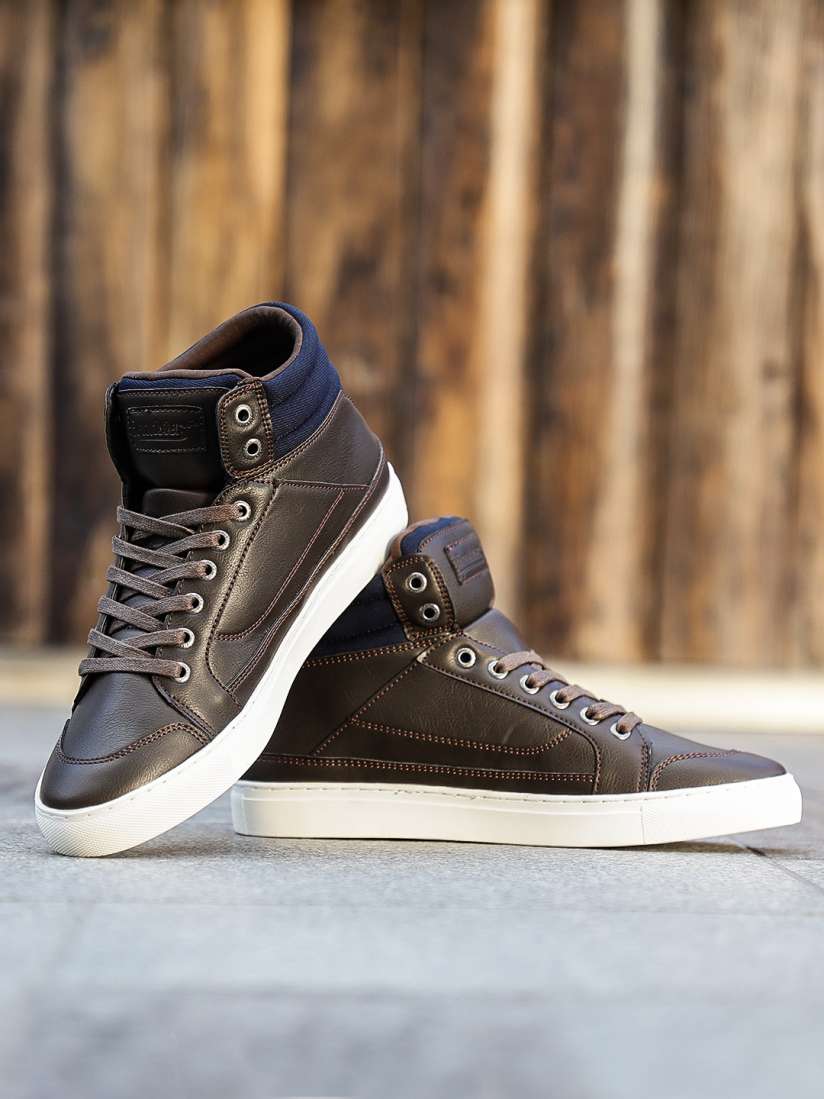 Buy Roadster Men Brown Colourblocked Synthetic High Top Sneakers Casual Shoes for Men 2275725 Myntra